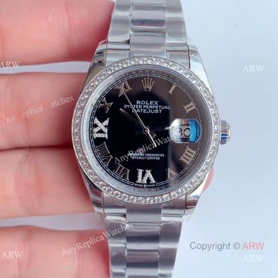 (EW) Rolex Datejust Black Face Diamond Bezel Swiss Replica Watches 36mm